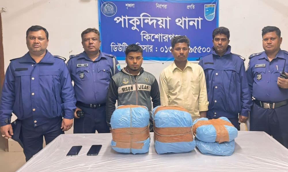 কিশোরগঞ্জে ১০কেজি গাঁজাসহ দুই মাদক কারবারি গ্রেপ্তার