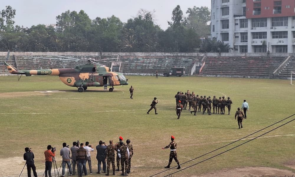 নির্বাচন ঘিরে নীলফামারীতে সেনাবাহিনীর হেলিকপ্টার মহড়া