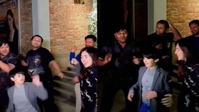 শাকিব খানের সিনেমার গানে ছেলে আব্রাম খান জয়ের সঙ্গে নাচছেন অপু বিশ্বাস।